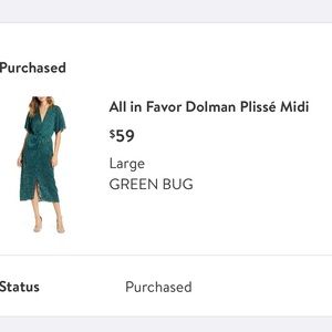 All In Favor Dolman Plisse Midi Large Green Dress